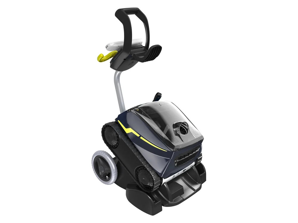 The FreeRider cleaner parked on its wheeled storage caddy